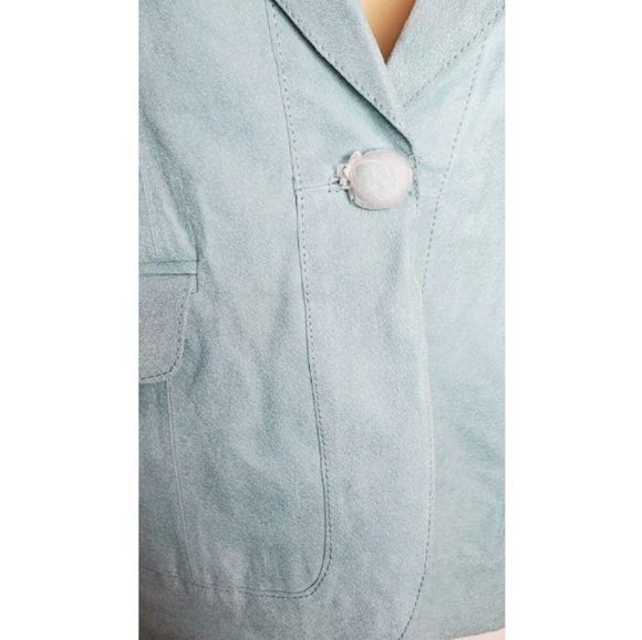 NWT Women Pamela McCoy Mint Green Leather Jacket with Pockets and Button Size M - Picture 4 of 12